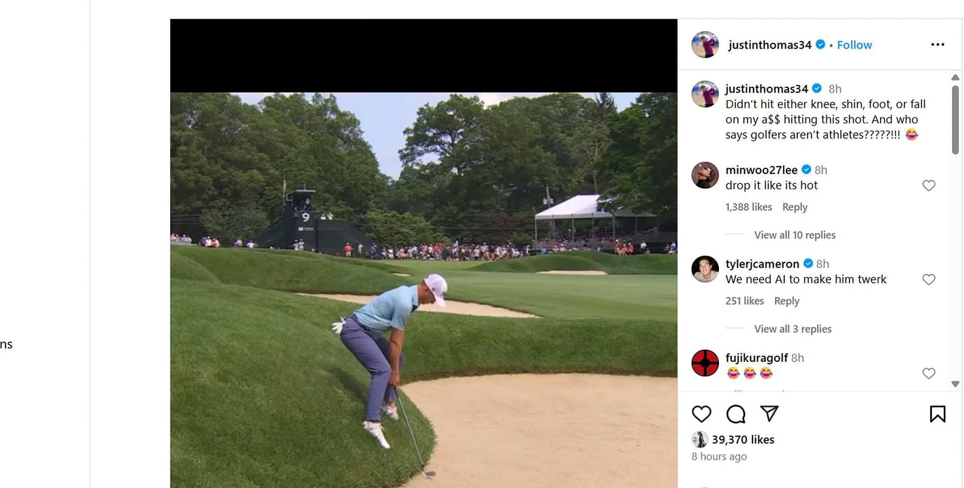 PGA Tour pro Min Woo Lee commented on Justin Thomas's post @ justinthomas34
